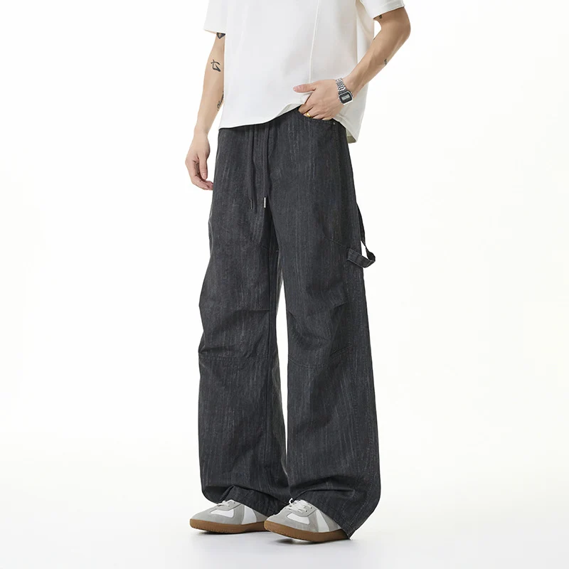 Damen Weite Leinenoptik Cargo-Bundhose mit Tunnelzug, Knieabnähern und asymmetrischer Seitentasche Drune