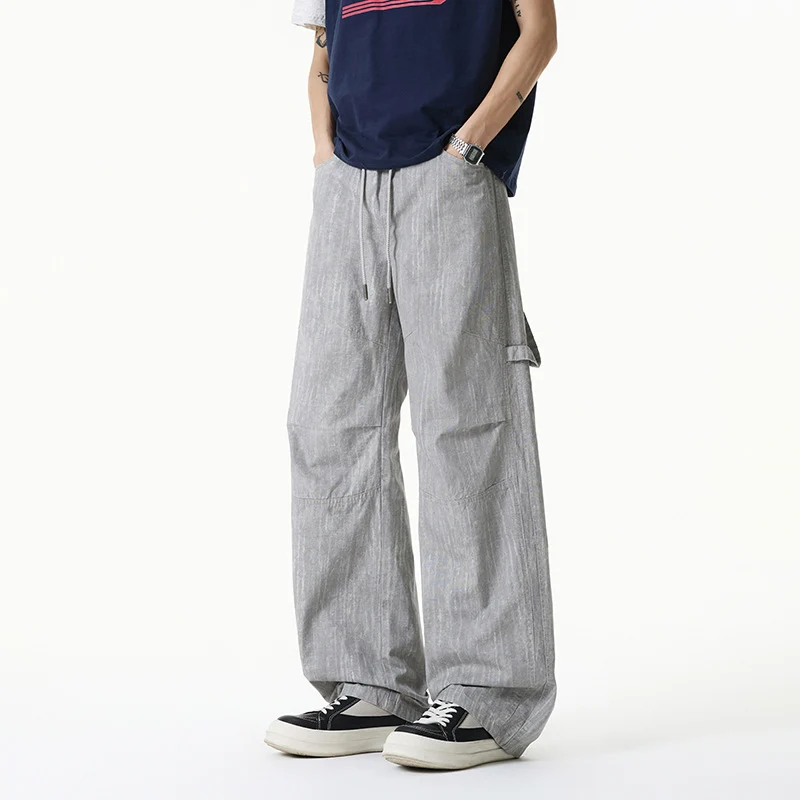 Damen Weite Leinenoptik Cargo-Bundhose mit Tunnelzug, Knieabnähern und asymmetrischer Seitentasche Drune