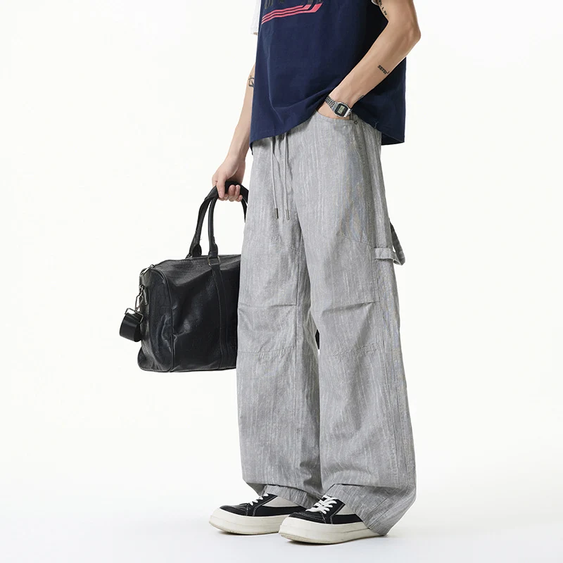 Damen Weite Leinenoptik Cargo-Bundhose mit Tunnelzug, Knieabnähern und asymmetrischer Seitentasche Drune