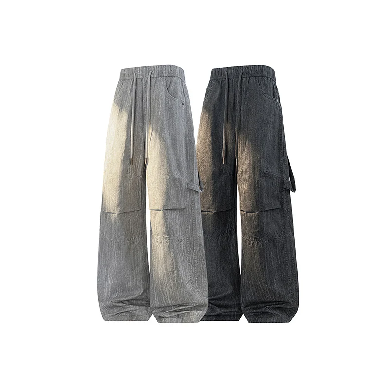 Damen Weite Leinenoptik Cargo-Bundhose mit Tunnelzug, Knieabnähern und asymmetrischer Seitentasche Drune