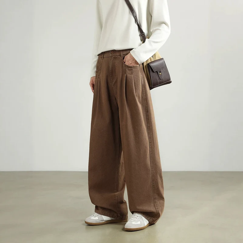 Damen Weite High‑Waist Stoffhose mit Bundfalten und elastischem Saum Drune