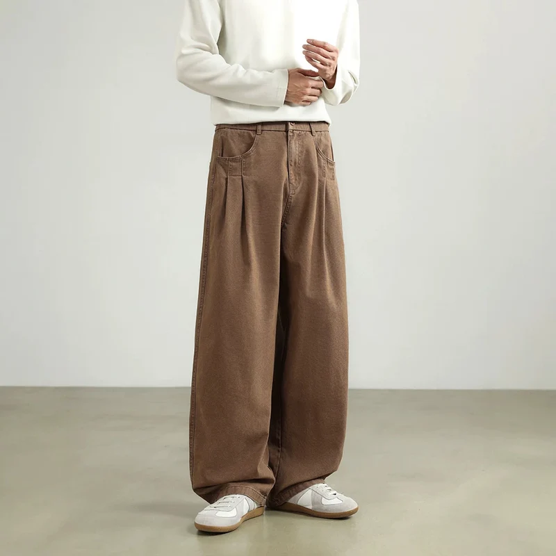 Damen Weite High‑Waist Stoffhose mit Bundfalten und elastischem Saum Drune