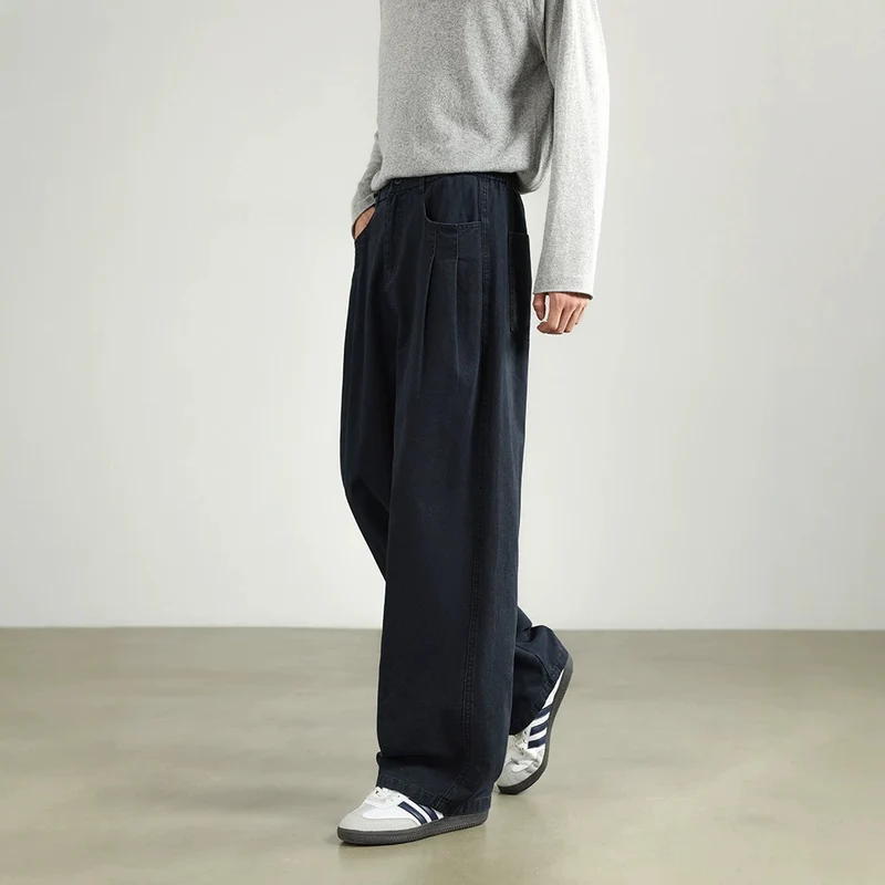 Damen Weite High‑Waist Stoffhose mit Bundfalten und elastischem Saum Drune