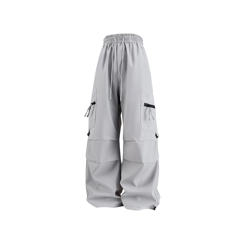 Damen Weite Cargo‑Schlaghose mit hohem Elastbund, Multitaschen und verstellbarem Saum Drune