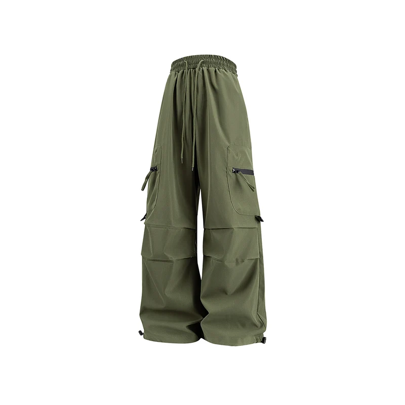 Damen Weite Cargo‑Schlaghose mit hohem Elastbund, Multitaschen und verstellbarem Saum Drune