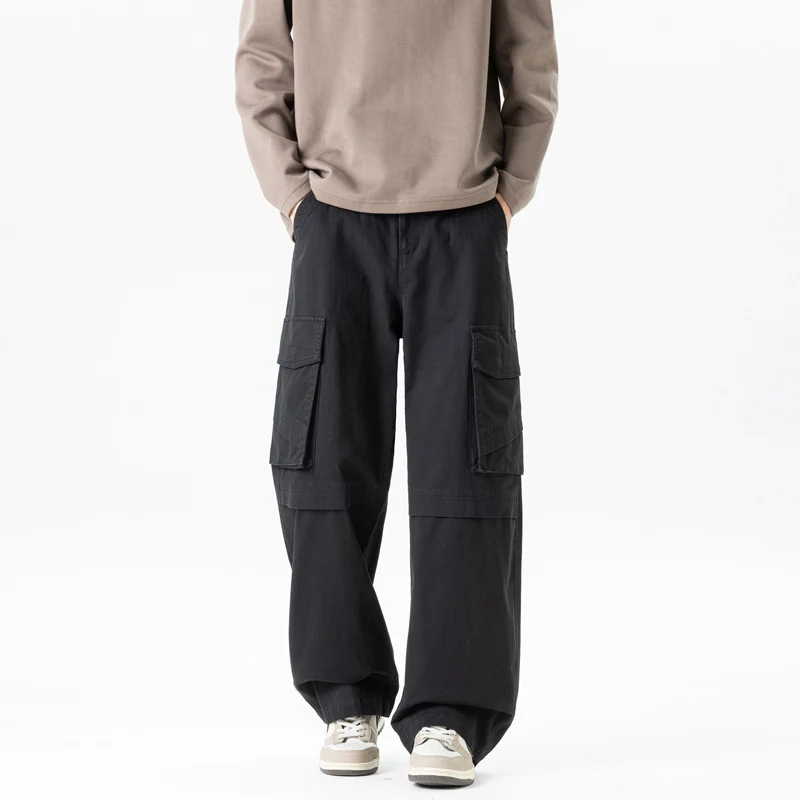 Damen weite Cargo-Hose mit hoher Taille und Multifunktions-Taschen Drune