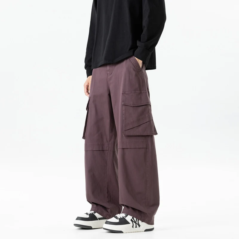 Damen weite Cargo-Hose mit hoher Taille und Multifunktions-Taschen Drune