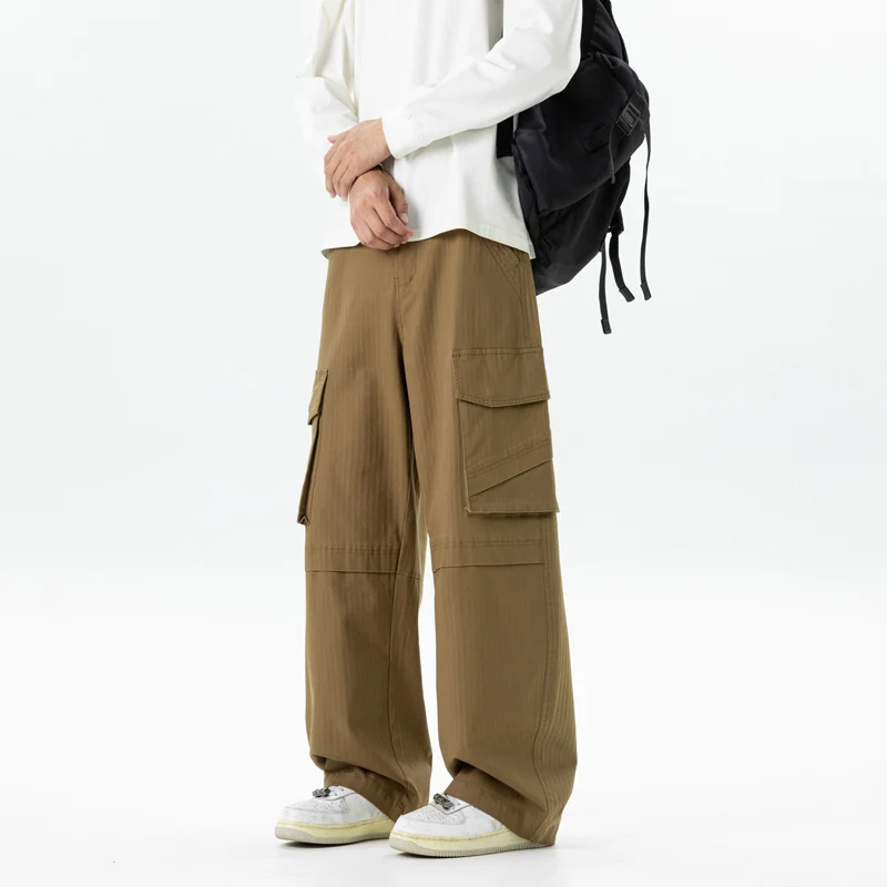Damen weite Cargo-Hose mit hoher Taille und Multifunktions-Taschen Drune