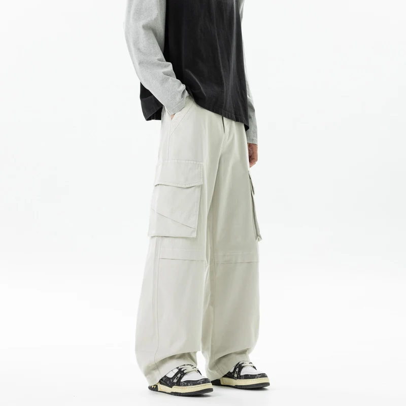 Damen weite Cargo-Hose mit hoher Taille und Multifunktions-Taschen Drune