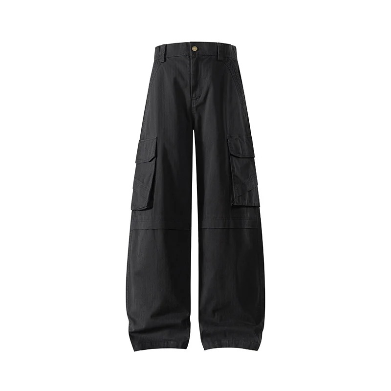 Damen weite Cargo-Hose mit hoher Taille und Multifunktions-Taschen Drune