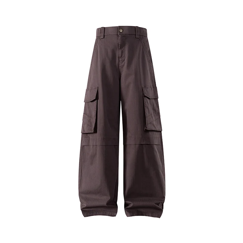 Damen weite Cargo-Hose mit hoher Taille und Multifunktions-Taschen Drune