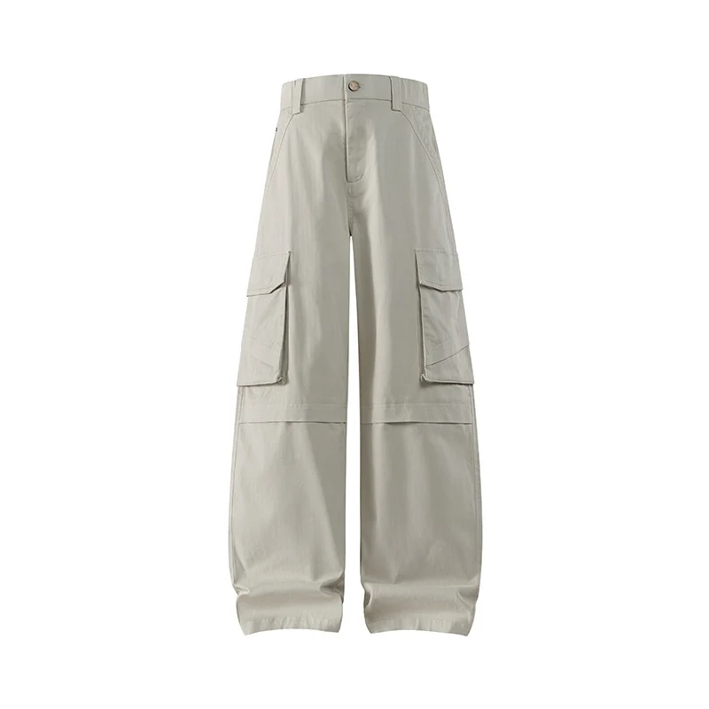 Damen weite Cargo-Hose mit hoher Taille und Multifunktions-Taschen Drune