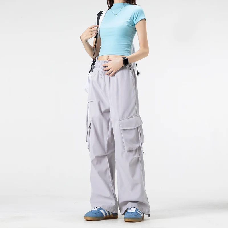 Damen Weite Cargo‑Hose im Baggy‑Cut mit elastischem Tunnelzugbund, Klapp‑Utility‑Taschen und verstellbarem Beinabschluss Drune