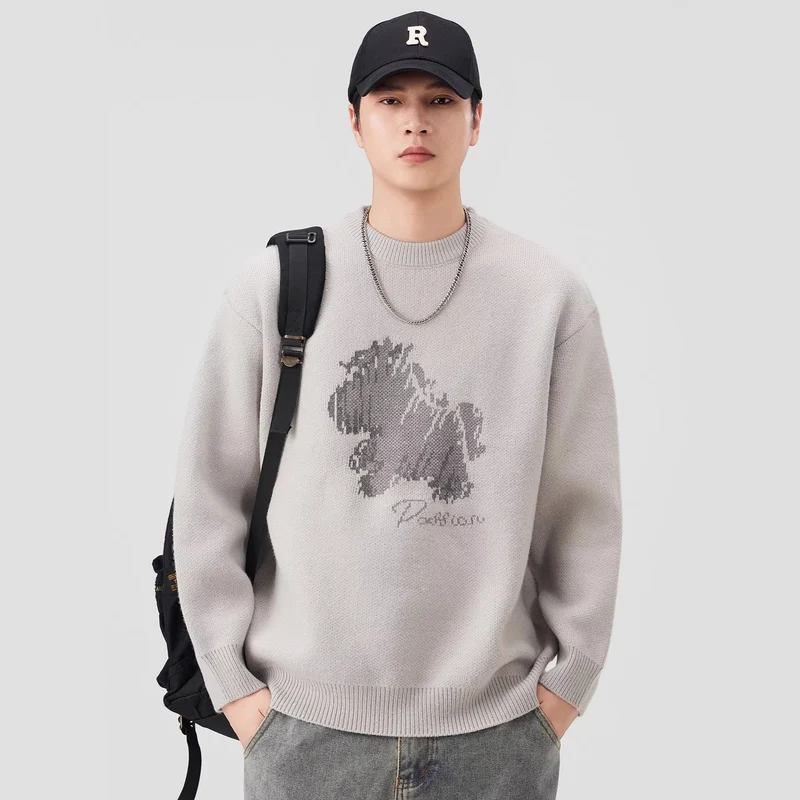 Damen Oversize-Strickpullover mit Jacquard-Hundemotiv und geripptem Saum Drune