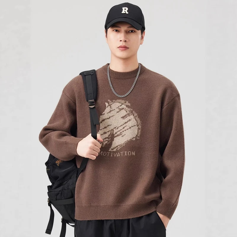 Damen Oversize-Strickpullover mit Intarsienmotiv und Rundhalsausschnitt Drune