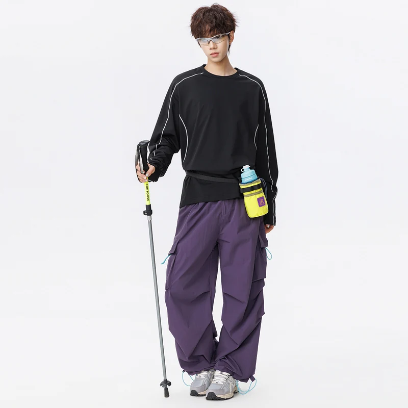 Damen Oversize-Langarmshirt aus Waffel‑ und Jersey‑Mix mit kontrastierenden Flatlocknähten Drune