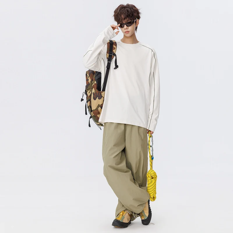 Damen Oversize-Langarmshirt aus Waffel‑ und Jersey‑Mix mit kontrastierenden Flatlocknähten Drune