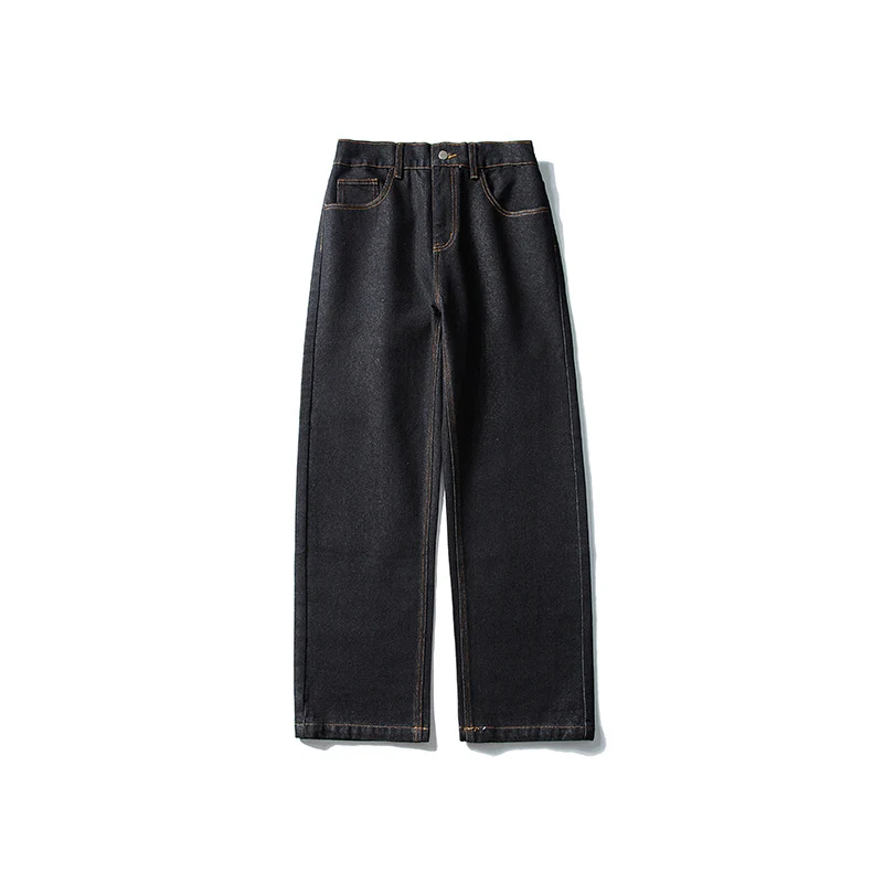 Damen High‑Waist gerade geschnittene Denim-Jeans mit weitem Bein und sichtbaren Kontrastnähten Drune