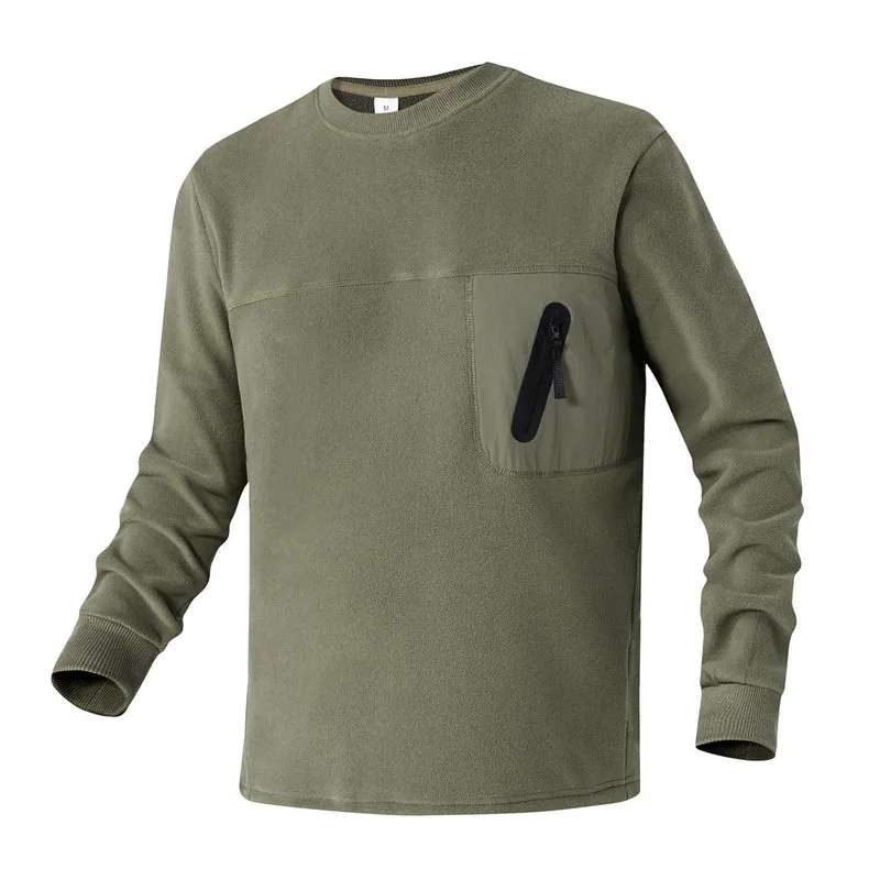 Damen Fleecepullover mit Brustreißverschluss-Tasche und Rundhalsausschnitt Drune