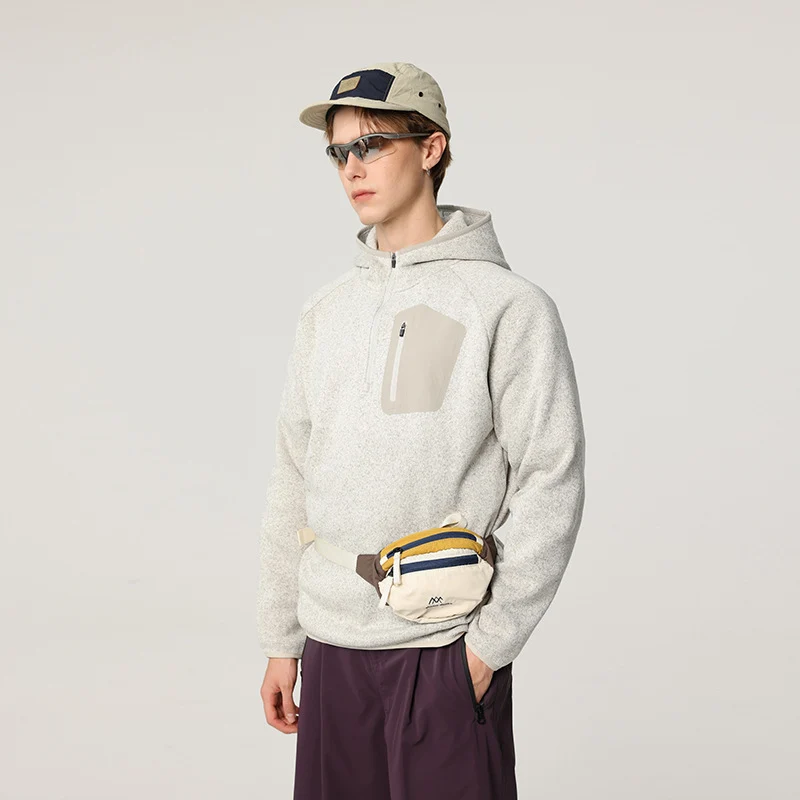 Damen Fleece-Halbzip Kapuzenpullover mit Brust-Zip-Tasche und relaxed Oversize-Schnitt Drune