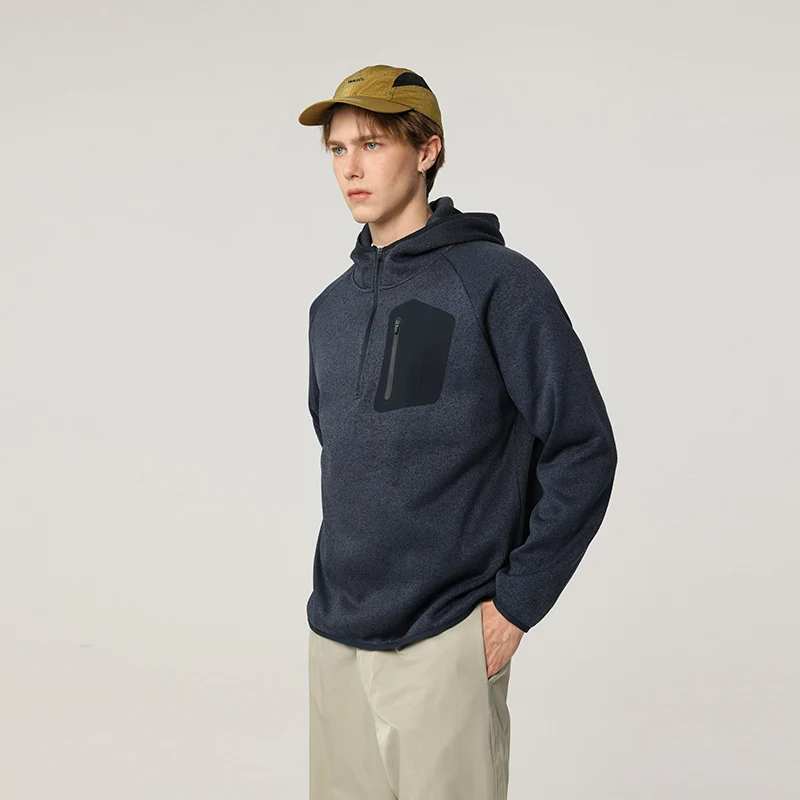 Damen Fleece-Halbzip Kapuzenpullover mit Brust-Zip-Tasche und relaxed Oversize-Schnitt Drune
