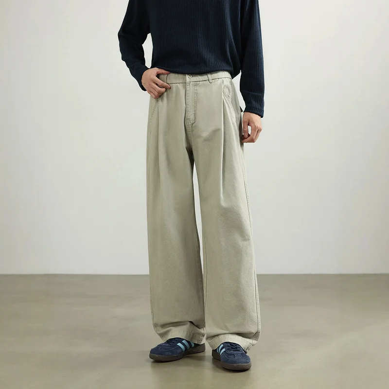 Damen Bundfalten-Hose mit elastischem Taillenbund und weitem Bein Drune