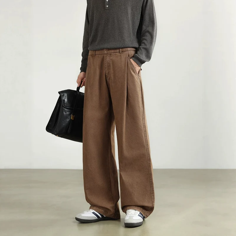 Damen Bundfalten-Hose mit elastischem Taillenbund und weitem Bein Drune