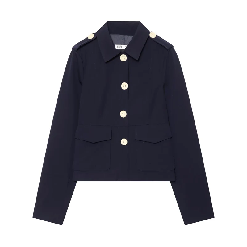 Damen Kurz geschnittene Utility-Jacke mit Schulterklappen und großen Kontrastknöpfen Drune