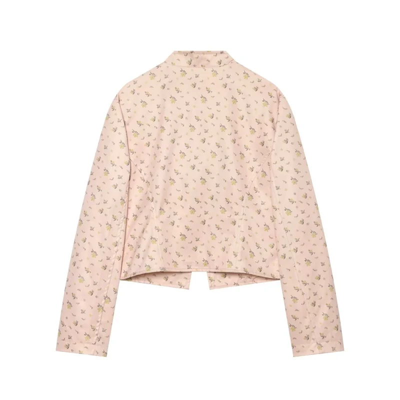 Damen Kurz geschnittene Satin-Militärjacke mit dekorativen Froschverschlüssen und Blumenprint Drune