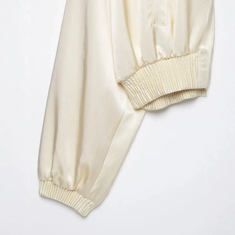 Damen Kurz geschnittene Cropped‑Bomberjacke mit geripptem Saum und überschnittener Schulter Drune