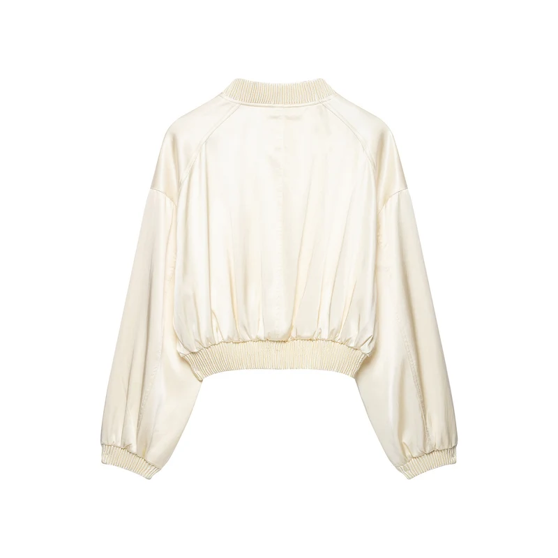 Damen Kurz geschnittene Cropped‑Bomberjacke mit geripptem Saum und überschnittener Schulter Drune