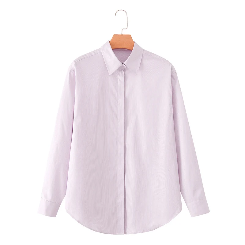 Damen Klassische Oversize-Hemdbluse mit verdeckter Knopfleiste und abgerundetem Saum Drune
