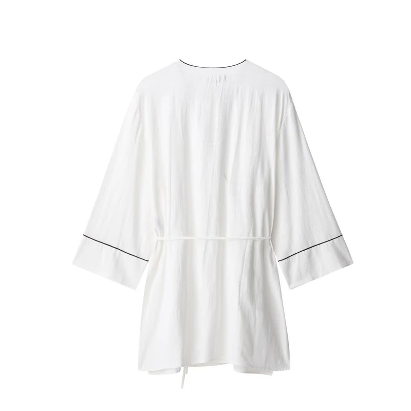 Damen Kimono-Cardigan mit Bindegürtel und Kontrastpaspel Drune