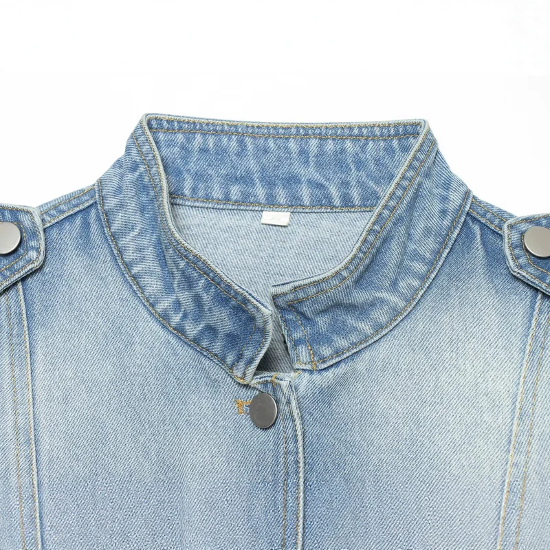 Damen Jeans-Kurzjacke im Utility-Stil mit Schulterklappen Drune