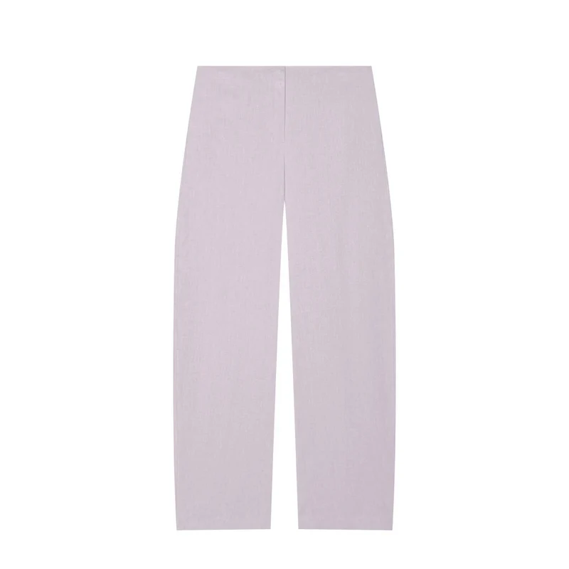 Damen Hochtaillierte weite Leinenhose mit geradem Bein und verdecktem Bund Drune