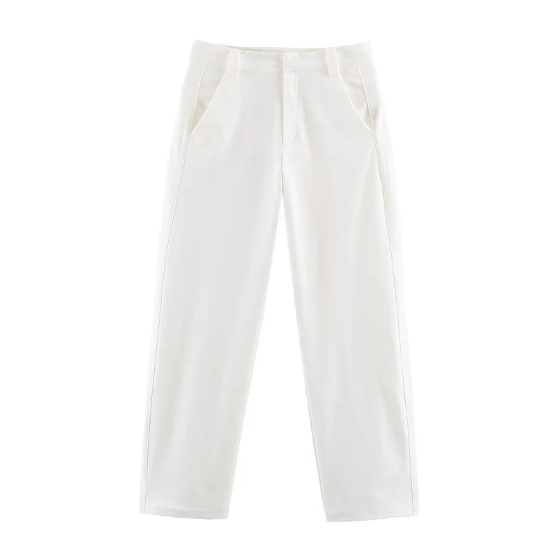 Damen Hochtaillierte weite Cropped‑Hose mit Bügelfalte und Eingrifftaschen Drune