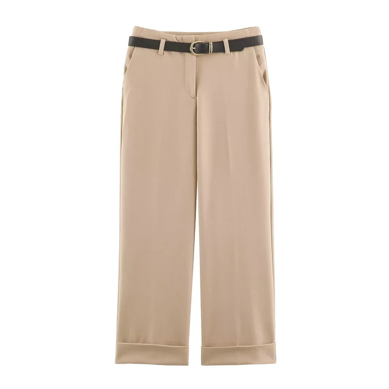 Damen Hochtaillierte Culottehose mit weitem Bein, Bügelfalte und Umschlagsaum Drune