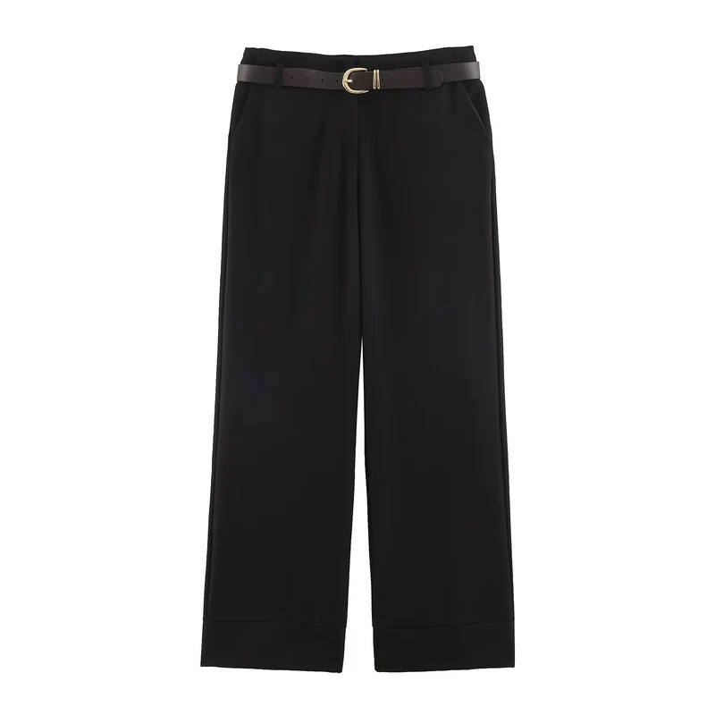 Damen Hochtaillierte Culottehose mit weitem Bein, Bügelfalte und Umschlagsaum Drune