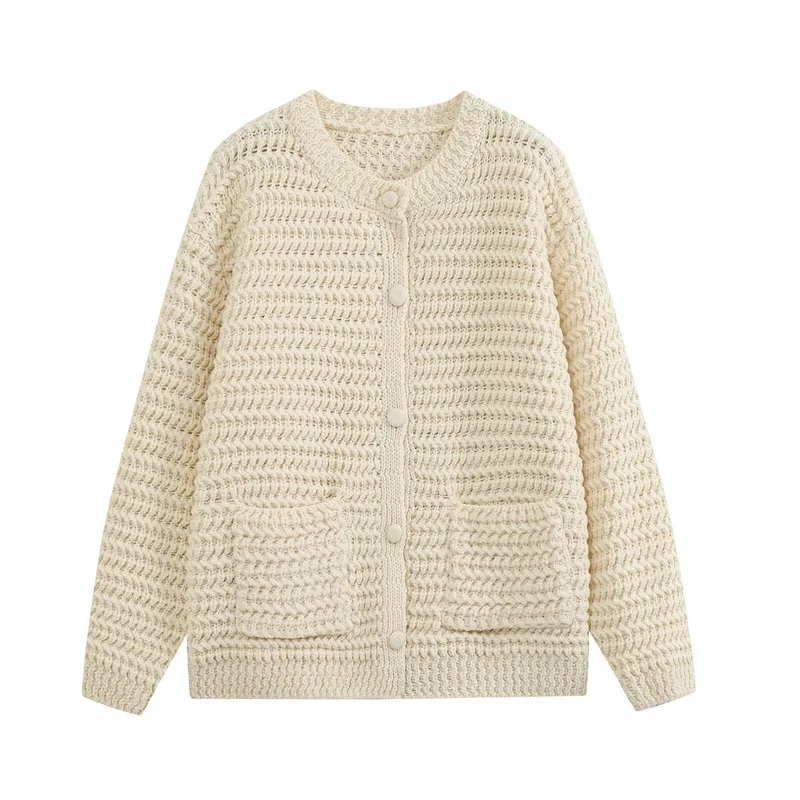 Damen Grobgestrickte Oversize-Cardigan mit Knopfleiste und aufgesetzten Taschen Drune