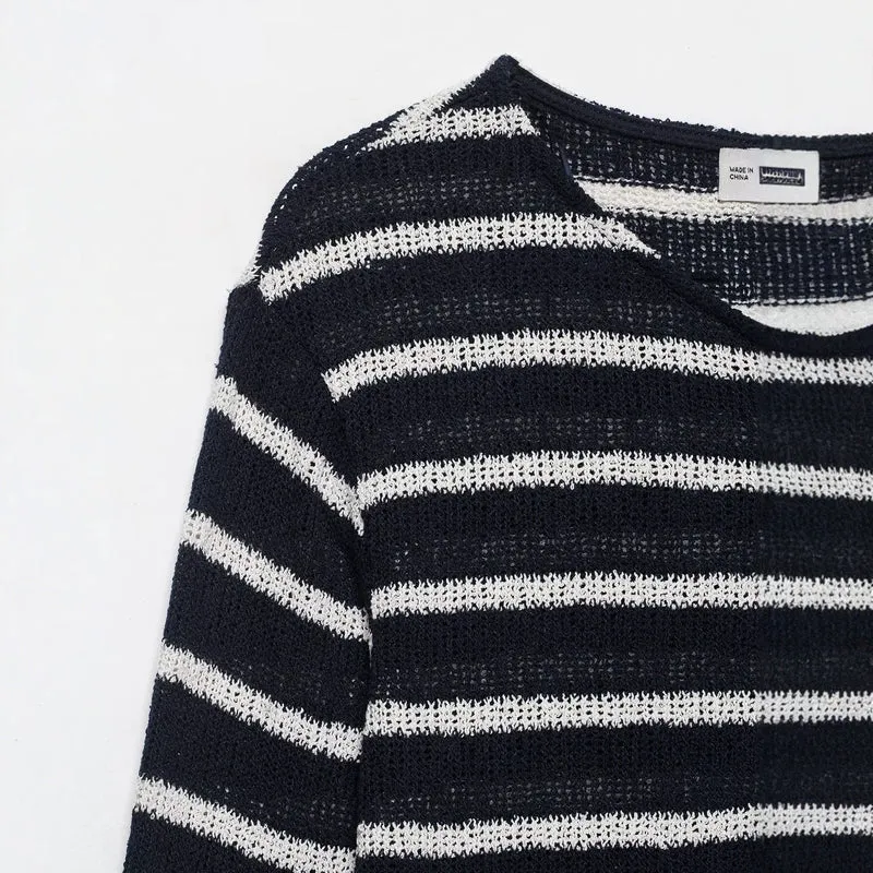 Damen Gestreifter Strick-Henleypullover mit Knopfleiste und Leichtstruktur Drune