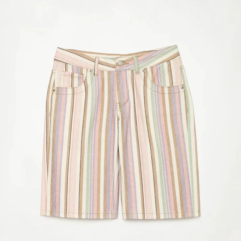 Damen Gestreifte Highwaist Palazzohose mit weitem Bein und Five‑Pocket-Details Drune