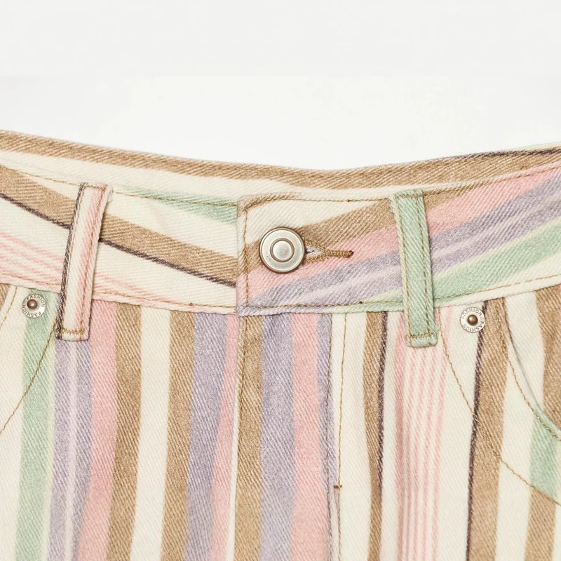 Damen Gestreifte Highwaist Palazzohose mit weitem Bein und Five‑Pocket-Details Drune