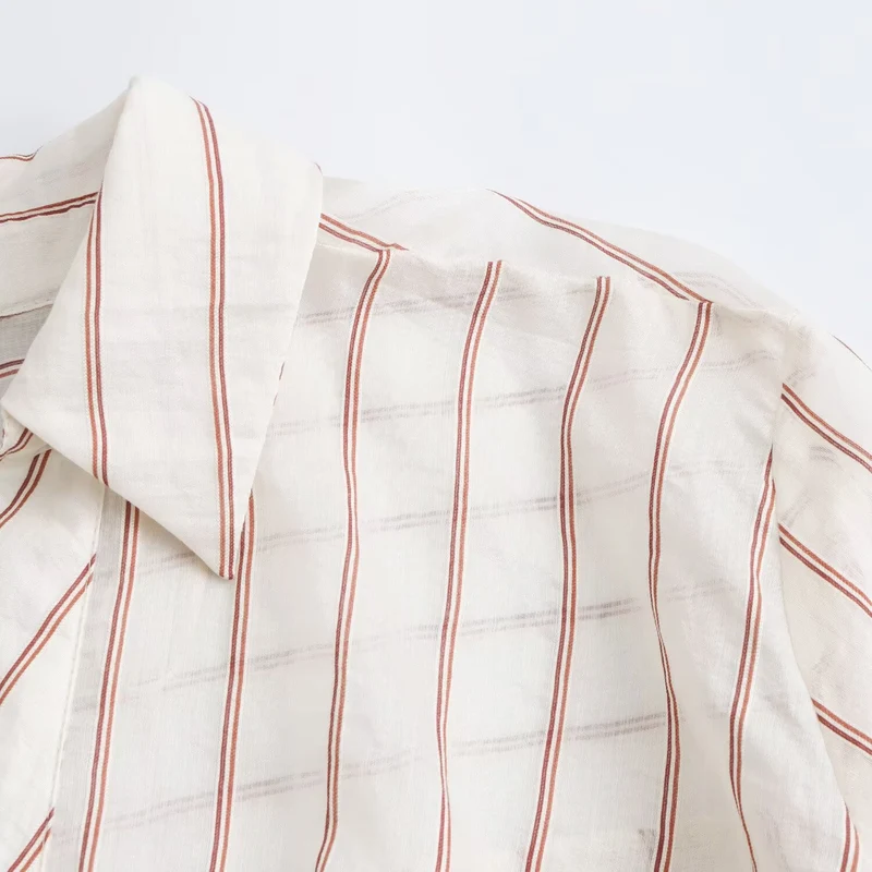Damen Gestreifte Bluse mit Knotenfront und Hemdkragen Drune