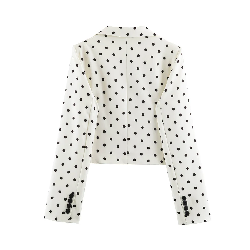 Damen Gepunkteter Cropped-Blazer mit Reverskragen und Pattentaschen Drune