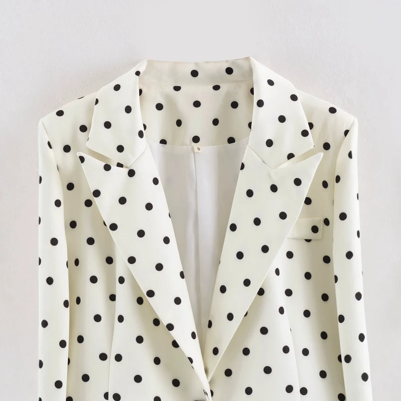 Damen Gepunkteter Cropped-Blazer mit Reverskragen und Pattentaschen Drune