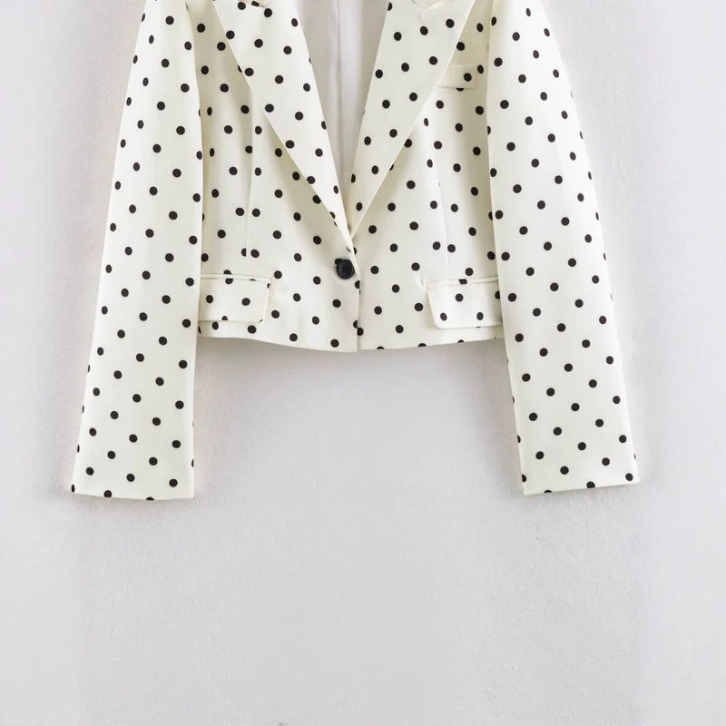 Damen Gepunkteter Cropped-Blazer mit Reverskragen und Pattentaschen Drune