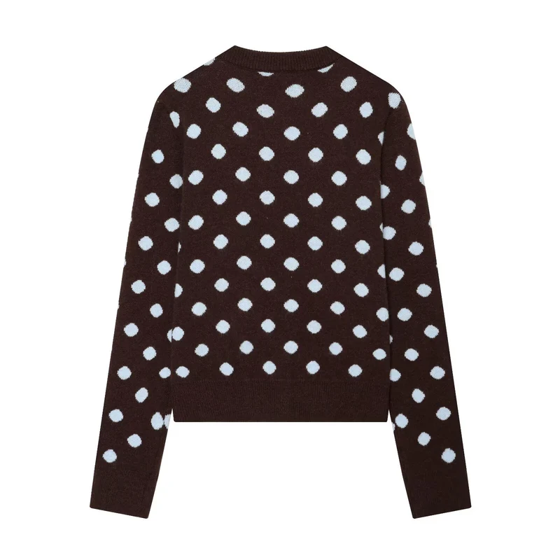 Damen Gepunktete Kurzstrickjacke mit Rundhalsausschnitt und Knopfleiste Drune