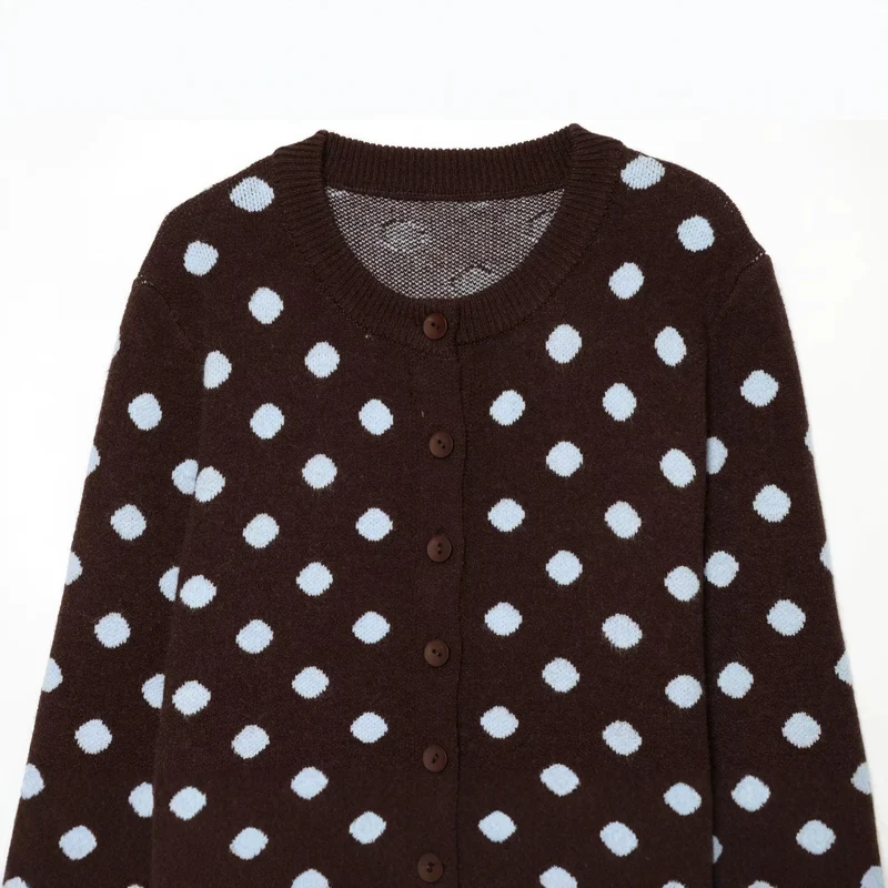 Damen Gepunktete Kurzstrickjacke mit Rundhalsausschnitt und Knopfleiste Drune