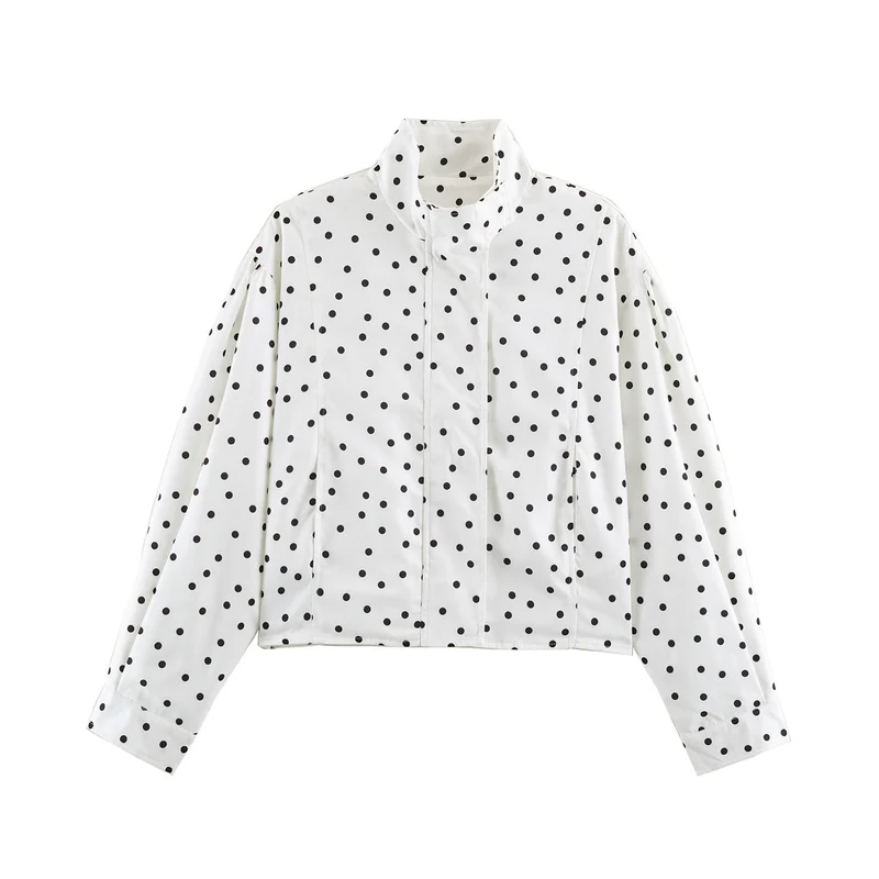 Damen Gepunktete Cropped-Jacke im Boxy-Cut mit hohem Stehkragen Drune