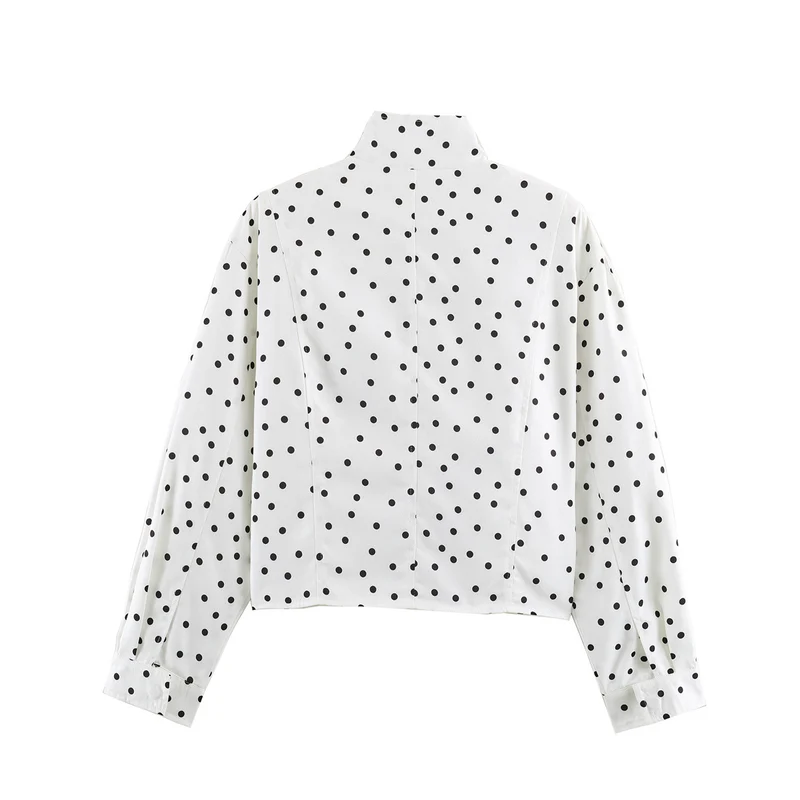 Damen Gepunktete Cropped-Jacke im Boxy-Cut mit hohem Stehkragen Drune